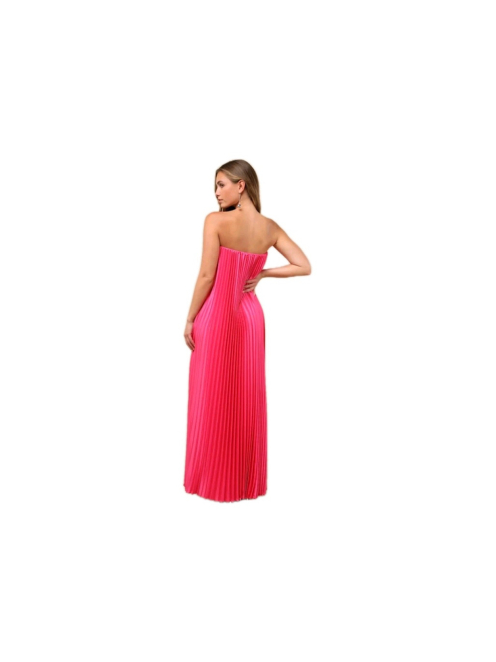 Lulus Divian XL Hot Pink Ombre Strapless Pleated Maxi Dress Barbiecore Prom - Picture 2 of 10